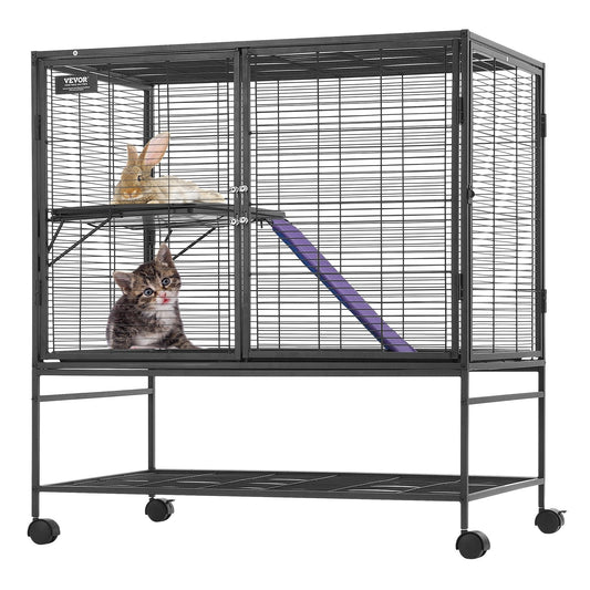 KFX-5340093 2-Tier Metal Small Animal Cage with Rolling Design and Easy-Clean Tray for Ferrets and Small Pets