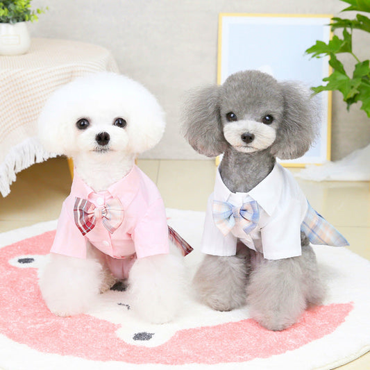 KFX-5346749 Pink and White Cotton Dress for Pets - Spring and Summer Fashion