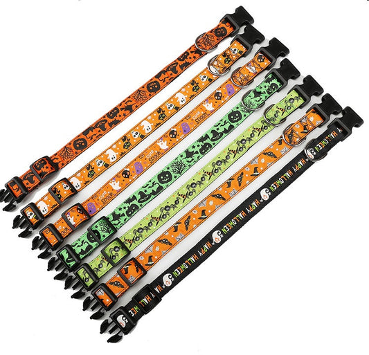 KFX-5371197 Halloween-Themed Pet Collars in Fun Designs - Nylon, Multiple Sizes Available