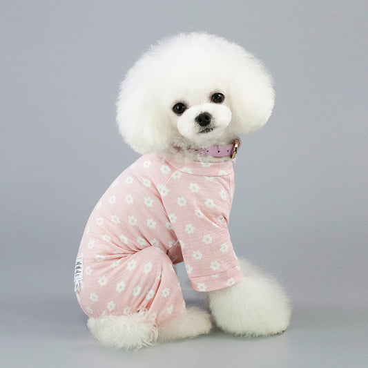 KFX-5375549 Small Daisy Four-Leg Pants for Dogs in Blue and Pink - Casual Cotton Pet Clothing