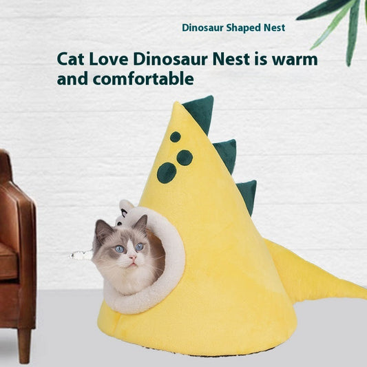 KFX-5378237 Universal Yellow Dinosaur-Shaped Cat Nest for Cozy Comfort and Warmth