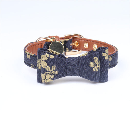 KFX-5382717 Japanese Style Bronzing Pet Collar - Adjustable PU Necklace for Dogs in Blue, Navy Blue, Pink, Red, and Purple