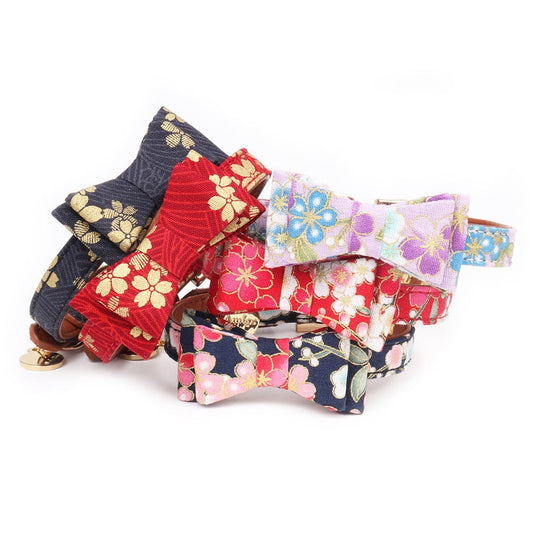 KFX-5382717 Japanese Style Bronzing Pet Collar - Adjustable PU Necklace for Dogs in Blue, Navy Blue, Pink, Red, and Purple