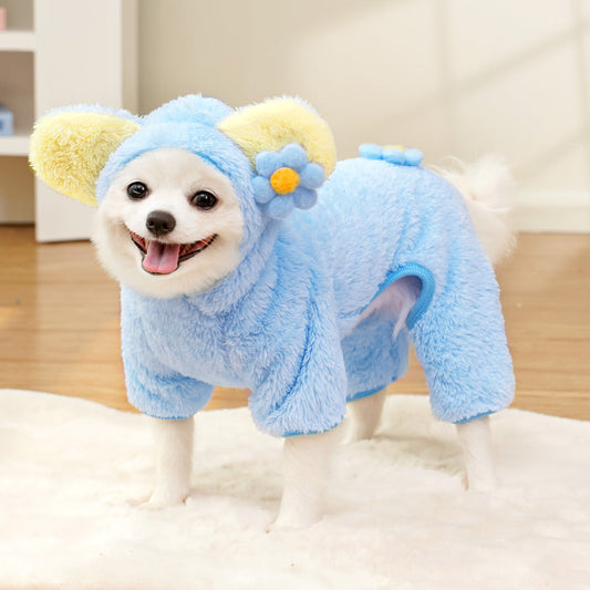 KFX-5385277 Fleece-Lined Four-Legged Pet Outfits for Dogs and Cats in Blue or Orange-Pink Bear Designs