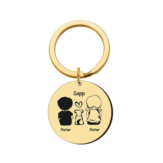 KFX-5386557 Personalized Round Stainless Steel Pet Name Keychain in Gold, Silver, and Rose Gold