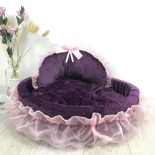 KFX-5396285 Princess Pet Bed – Cozy Nest for Cats and Dogs in Pink, Purple, Gray, and Green, Sizes S and L