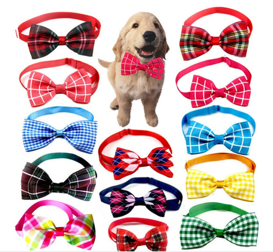 KFX-5404221 Plaid Pet Scarf with Bow Tie for Cats and Dogs - Stylish Polyester Fiber Accessory