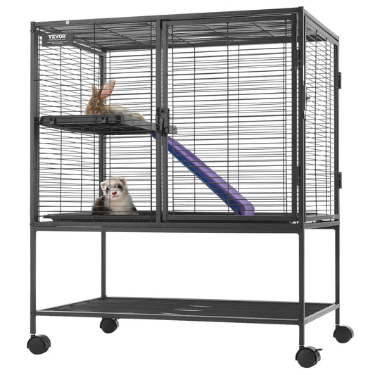 KFX-5405629 2-Tier Rolling Metal Ferret Cage with Spacious Living Area and Easy-Clean Tray