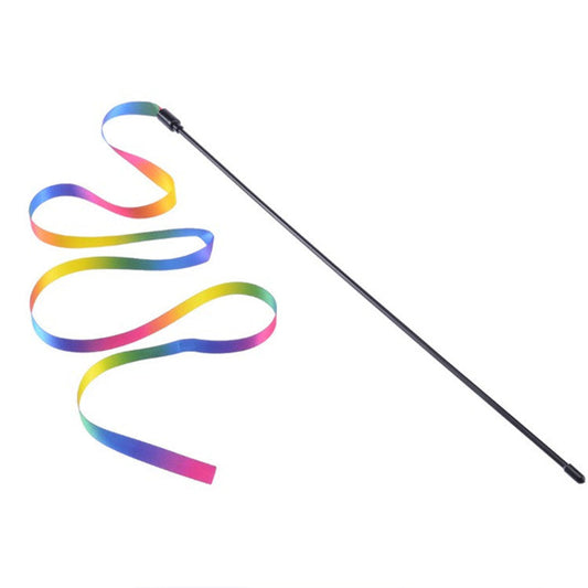 KFX-5418301 Rainbow Ribbon Cat Teaser Stick - Plush Interactive Toy for Playful Cats, 60cm & 120cm Options