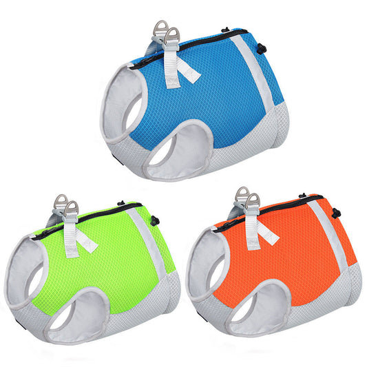 KFX-5422525 Summer Pet Cool Traction Vest in Sky Blue, Orange, Fluorescent Green - Ice Silk Material, Sizes S-XL