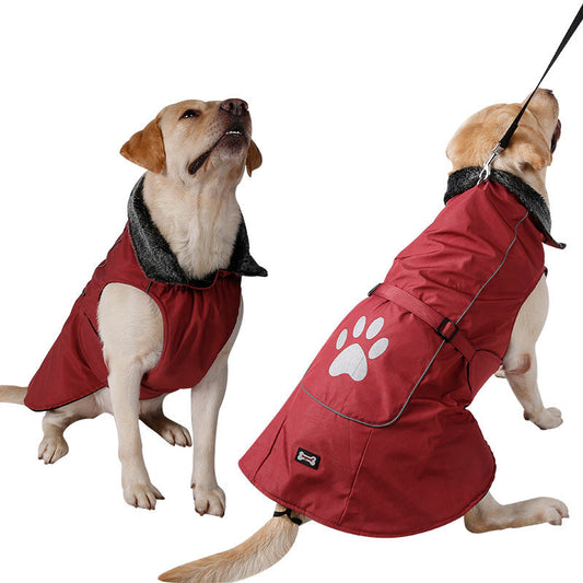 KFX-5427389 Waterproof and Warm Vest for Big Dogs in Blue and Red, Nylon with Thick Lamb Wool Lining, Sizes S to XXXL