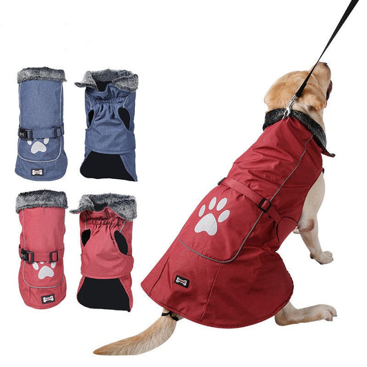 KFX-5427389 Waterproof and Warm Vest for Big Dogs in Blue and Red, Nylon with Thick Lamb Wool Lining, Sizes S to XXXL