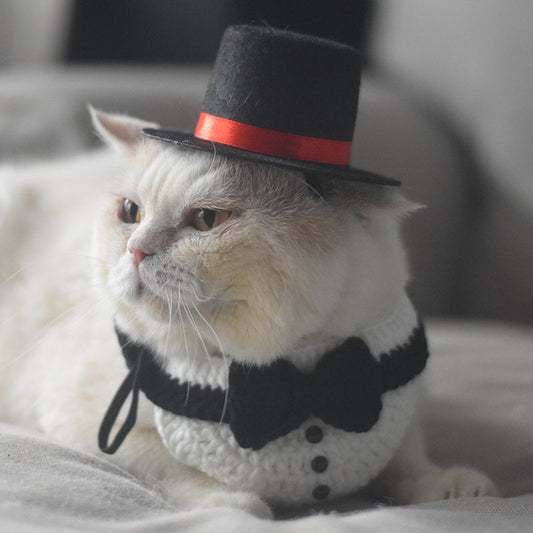 KFX-5436989 Gentleman Cat Scarf & Top Hat Set for Small Pets - Size S & M Available