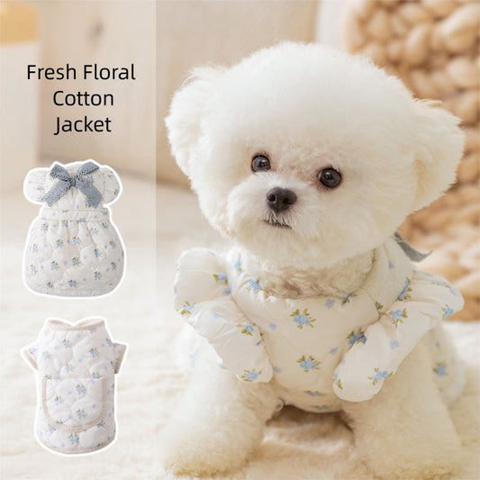 KFX-5466301 Winter Dog Dress with Bow Decoration and Flannel Lining for Small Dogs