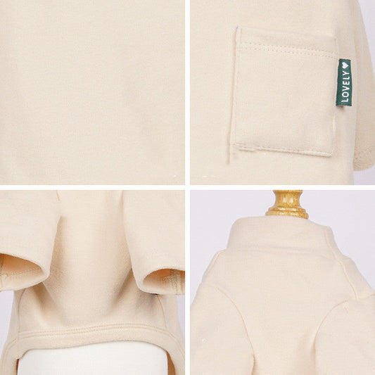 KFX-5472573 Warm Thickened Sweatshirt for Dogs and Cats - Solid Color Options in Pink, Light Blue, Gray, and Beige