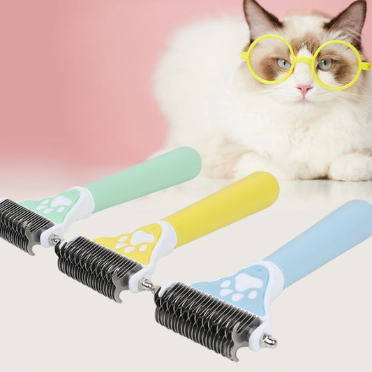 KFX-5478845 Pet Knot Untying Comb for Dogs and Cats - Durable Plastic and Metal Design in Yellow and Green