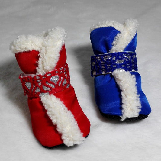 KFX-5479869 Waterproof Cotton Snow Boots for Pets - Padded Winter Shoes in Red and Blue, Sizes 1# to 4#
