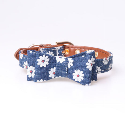 KFX-5484989 Adjustable Bowknot and Triangle Collar Bib Set in Blue - PU Material, Multiple Sizes Available