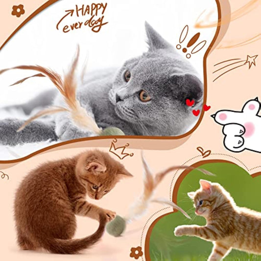 KFX-5501757 Interactive Catnip Feather Ball - Natural Compressed Cat Kicker Toy for Cats