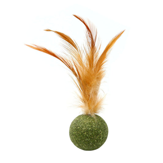 KFX-5501757 Interactive Catnip Feather Ball - Natural Compressed Cat Kicker Toy for Cats