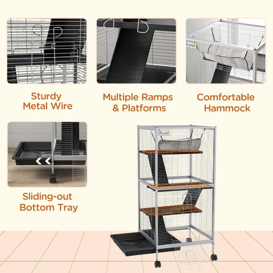 KFX-5509693 Spacious Rolling Small Animal Cage with Hammock and Removable Tray for Ferrets and Chinchillas