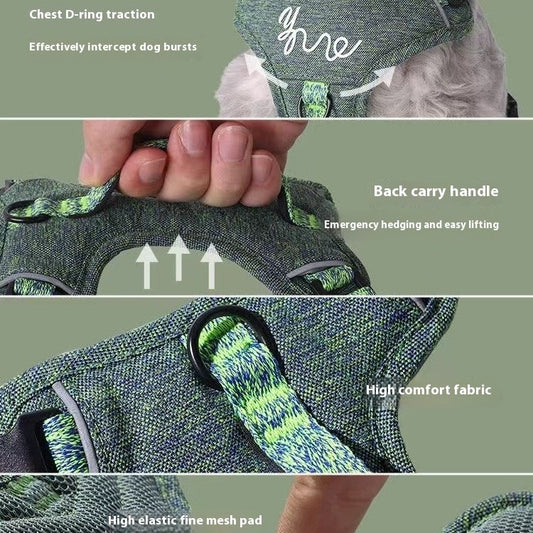 KFX-5509821 Portable Dog Vest with Leash Attachment - Outdoor Pet Gear in Green, Black, and Purple
