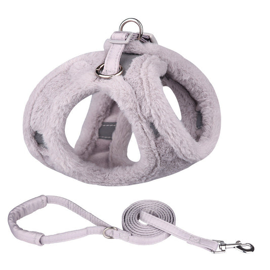 KFX-5520829 Plush Warm Vest with Leash for Dogs - Adjustable Sizes in Blue, Pink, White, Gray