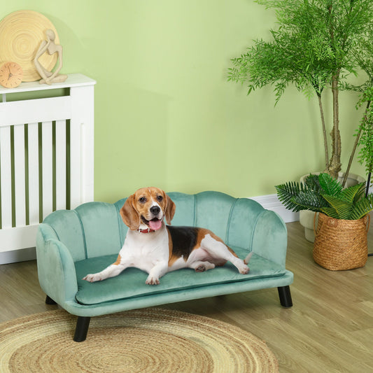 KFX-5525949 Elegant Velvet Pet Sofa for Medium to Large Dogs with Solid Wood Legs, Removable Cushion, Green
