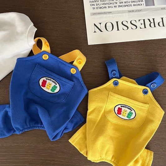 KFX-5526077 Casual Blue and Yellow Overalls for Dogs and Cats in XS to XL