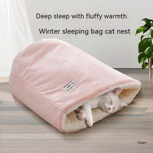 KFX-5542845 Cotton Velvet Cat Nest in Round Large Barrel Design - Soft and Cozy for Cats
