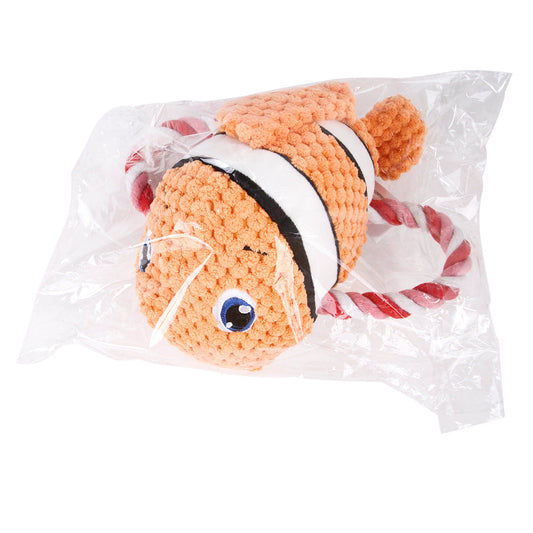 KFX-5555133 Plush Molar Teeth Cleaning Toy for Dogs - Shark, Clown Fish, Tortoise Designs