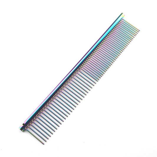 KFX-5555901 Stainless Steel Medium Pet Comb with Electroplated Color Options and Piano Lacquer Finishes