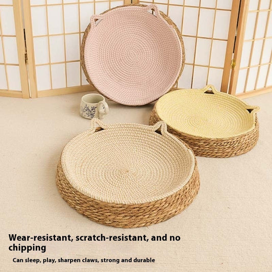 KFX-5567677 Rattan Cat Nest with Cotton String Pad for All Seasons in Multiple Colors and Sizes