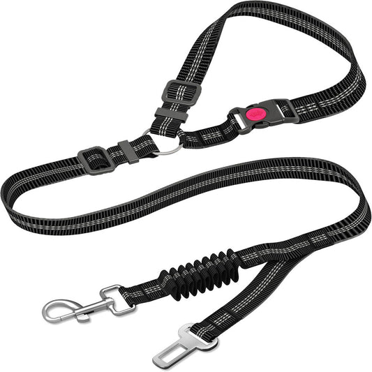 KFX-5581117 Retractable Dog Leash with Anti-Pull Car Seatbelt for Comfortable Walks