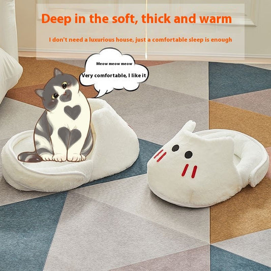 KFX-5581373 Cozy Rabbit Slippers Cat Nest - Four Seasons Universal Mat for Cats in Snow White and Elegant Gray