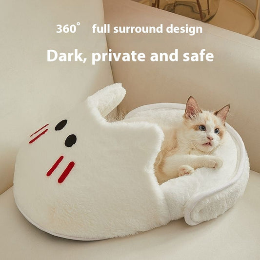 KFX-5581373 Cozy Rabbit Slippers Cat Nest - Four Seasons Universal Mat for Cats in Snow White and Elegant Gray