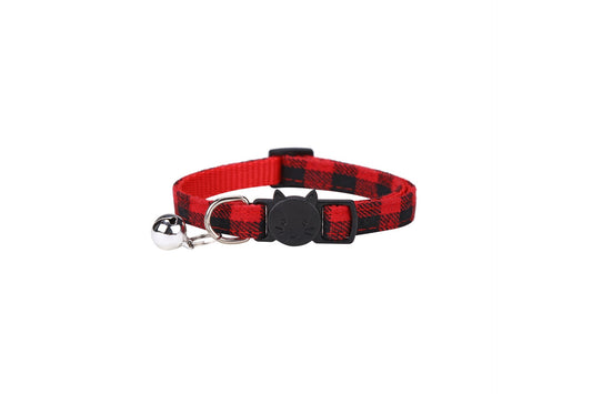 KFX-5589053 Plaid Bowknot Cat Collar with Anti-Rust Bell - Adjustable Cotton Design in Multiple Colors