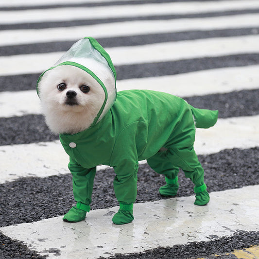 KFX-5610941 All-Inclusive Waterproof Raincoat for Pets - Four-Legged Style in Green, Sizes S to XXL