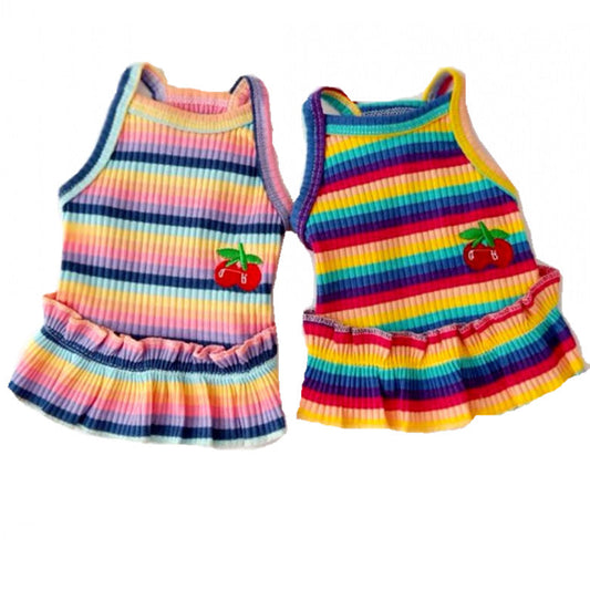 KFX-5612477 Color Striped Cherry Princess Dress for Pets in Purple and Blue