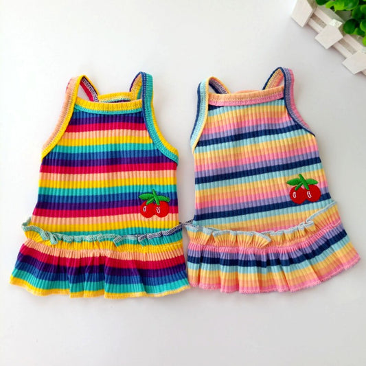 KFX-5612477 Color Striped Cherry Princess Dress for Pets in Purple and Blue