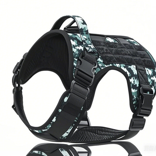 KFX-5613373 Tactical Dog Harness in Khaki, Black, Rose Red, Camouflage Blue, and Camouflage White - Durable Polyester Material for Comfort and Control