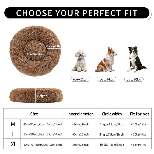 KFX-5623869 Cozy Doughnut-Shaped Pet Bed for Medium to Large Cats and Dogs, Washable Plush Cushion