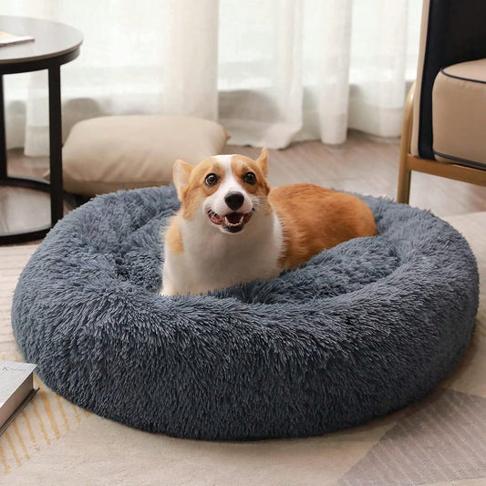 KFX-5623869 Cozy Doughnut-Shaped Pet Bed for Medium to Large Cats and Dogs, Washable Plush Cushion