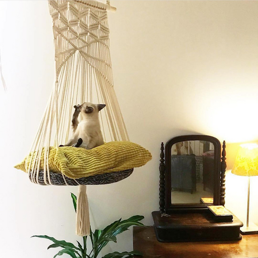 KFX-5640765 Handmade Macrame Pet Swing Cage for Indoor and Outdoor Use, Ideal for Bedrooms and Living Spaces