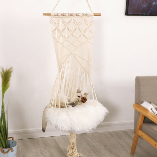 KFX-5640765 Handmade Macrame Pet Swing Cage for Indoor and Outdoor Use, Ideal for Bedrooms and Living Spaces