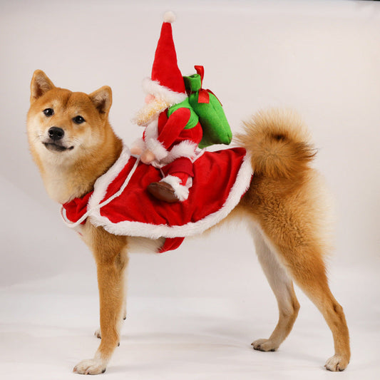 KFX-5641277 Santa Claus Pet Riding Outfit - Polyester Dog Clothing in Sizes S, M, L, XL