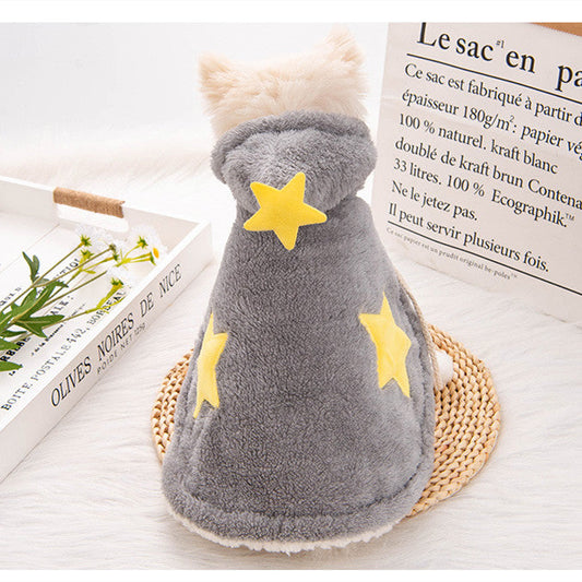 KFX-5664701 Cozy Flannel Puppy Cloak Nightgown for Autumn and Winter - Blue and Gray, Sizes S-M-L