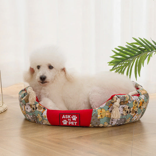 KFX-5668157 Plush Thickened Printed Canvas Pet Nest in Multiple Colors and Sizes