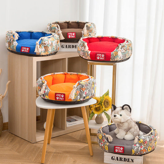 KFX-5668157 Plush Thickened Printed Canvas Pet Nest in Multiple Colors and Sizes
