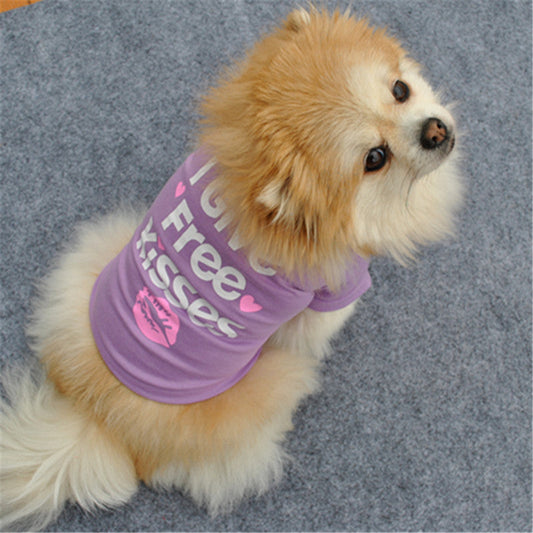 KFX-5670461 Breathable Cotton Short-Sleeved T-Shirt for Puppies in Taro Purple, Blue, and Rose Red